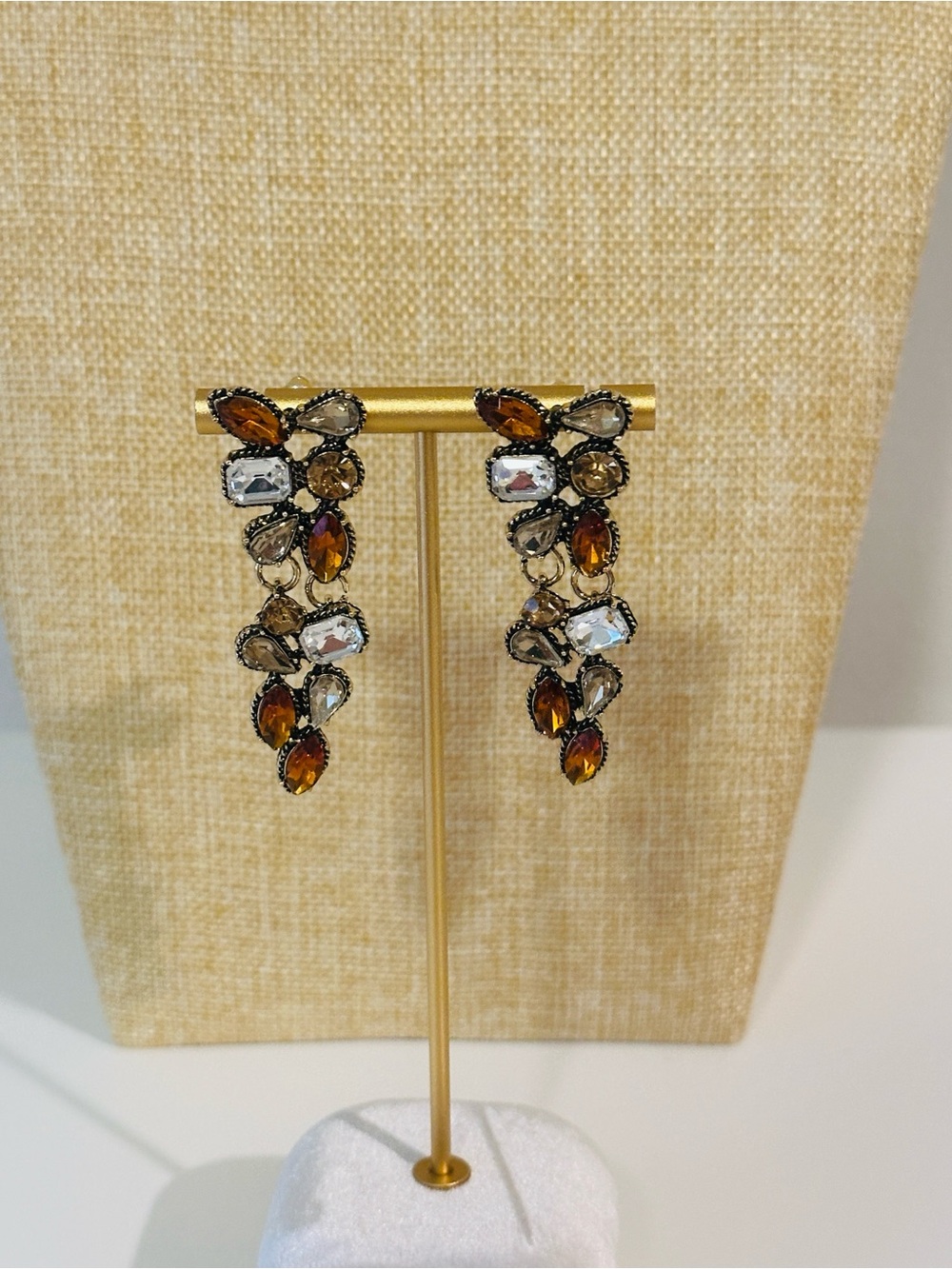 Fashion Jewelry Amber and Clear Teardrop Cluster Earrings - Women Jewelry